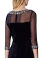 cheap Cocktail Dresses-Sheath / Column Cocktail Dresses Black Dress Wedding Guest Cocktail Party Knee Length 3/4 Length Sleeve Illusion Neck Fall Wedding Guest Stretch Satin with Crystals Sequin 2024