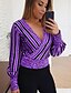 cheap Plus Size Tops-Women&#039;s Striped Leopard Criss Cross Patchwork Print Loose T-shirt Basic Boho Party Daily V Neck Blue / Purple / Red / Yellow / Khaki