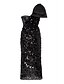 cheap Cocktail Dresses-Sheath / Column Evening Gown Elegant Dress Wedding Guest Tea Length Sleeveless One Shoulder Sequined with Sequin 2023