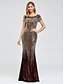 cheap Evening Dresses-Mermaid / Trumpet Sparkle Wedding Guest Formal Evening Dress Illusion Neck Short Sleeve Floor Length Sequined with Sequin 2021