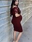 cheap Maternity Dresses-Women&#039;s T Shirt Dress Tee Dress Wine Short Sleeve White Solid Colored Patchwork Off Shoulder Basic S M L XL XXL 3XL 4XL 5XL / Knee-length / Maternity