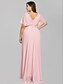 cheap The Wedding Store-A-Line Mother of the Bride Dress Elegant Plus Size V Neck Floor Length Chiffon Short Sleeve with Sash / Ribbon Ruching 2024