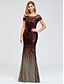 cheap Evening Dresses-Mermaid / Trumpet Sparkle Wedding Guest Formal Evening Dress Illusion Neck Short Sleeve Floor Length Sequined with Sequin 2021