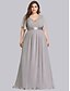 cheap The Wedding Store-A-Line Mother of the Bride Dress Elegant Plus Size V Neck Floor Length Chiffon Short Sleeve with Sash / Ribbon Ruching 2024