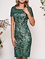 cheap Women&#039;s Dresses-Women&#039;s Two Piece Dress - 3/4 Length Sleeve Geometric Lace Elegant Slim Green M L XL XXL XXXL