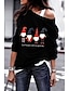 cheap Plus Size Tops-Women&#039;s Daily T-shirt Cartoon Long Sleeve Tops White Black Wine