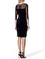 cheap Cocktail Dresses-Sheath / Column Cocktail Dresses Black Dress Wedding Guest Cocktail Party Knee Length 3/4 Length Sleeve Illusion Neck Fall Wedding Guest Stretch Satin with Crystals Sequin 2024
