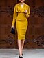 cheap Casual Dresses-Women&#039;s Bodycon Long Sleeve Solid Colored Ruched V Neck Elegant Sophisticated Yellow S M L XL