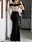 Недорогие Вечерние платья-Черное платье-футляр вечернее платье в стиле колор-блок формальное коктейльное вечернее платье длиной до пола с короткими рукавами и v-образным вырезом, расшитое пайетками 2024