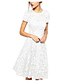 cheap Romantic Lace Dresses-Women&#039;s A-Line Dress Knee Length Dress - Short Sleeve Solid Colored Floral Lace Plus Size Elegant White Black Blue Red S M L XL XXL 3XL 4XL 5XL
