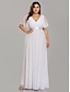 cheap The Wedding Store-A-Line Mother of the Bride Dress Elegant Plus Size V Neck Floor Length Chiffon Short Sleeve with Sash / Ribbon Ruching 2024