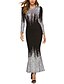 cheap Maxi Dresses-Women&#039;s Flapper Dress Long Sleeve The Great Gatsby Color Block Glitter Plus Size 1920s Sexy Slim White Black Silver S M L XL XXL 3XL 4XL / Maxi