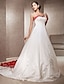 cheap Wedding Dresses-Open Back Wedding Dresses Sweep / Brush Train Ball Gown Strapless Strapless Satin With Embroidery Appliques 2023 Summer Bridal Gowns