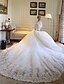 cheap Wedding Dresses-Ball Gown Wedding Dresses Off Shoulder Cathedral Train Lace Tulle Lace Over Satin 3/4 Length Sleeve Formal Illusion Sleeve with Appliques 2020