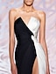 cheap Evening Dresses-Sheath / Column Evening Gown Color Block Dress Wedding Guest Party Wear Sweep / Brush Train Sleeveless Strapless Polyester with Slit 2024