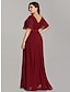 cheap The Wedding Store-A-Line Mother of the Bride Dress Elegant Plus Size V Neck Floor Length Chiffon Short Sleeve with Sash / Ribbon Ruching 2024