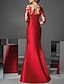 billige Aftenkjoler-havfrue aftenkjole elegant kjole rød grønn kjole gulvlengde 3/4 lengde erme illusjon hals høst bryllup gjest sateng med applikasjoner 2024