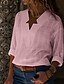 cheap Women&#039;s Blouses &amp; Shirts-Women&#039;s Plus Size Blouse Shirt Plain Solid Colored V Neck Streetwear Tops Blue Blushing Pink Black