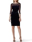 cheap Cocktail Dresses-Sheath / Column Cocktail Dresses Black Dress Wedding Guest Cocktail Party Knee Length 3/4 Length Sleeve Illusion Neck Fall Wedding Guest Stretch Satin with Crystals Sequin 2024