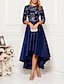 cheap Romantic Lace Dresses-Women&#039;s Swing Dress Midi Dress Half Sleeve Solid Color Floral Print Fall Spring Elegant 2021 Navy Blue M L XL XXL 3XL
