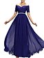 cheap Special Occasion Dresses-A-Line Empire Wedding Guest Formal Evening Dress Off Shoulder Short Sleeve Floor Length Polyester with Ruched Crystals 2021