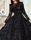 Χαμηλού Κόστους Κοκτέιλ Φορέματα-Μαύρο φόρεμα χορού a-line vintage φόρεμα απόκριες μεταμφιέσεις ασύμμετρο μακρυμάνικο λαιμόκοψη Τετάρτη addams οικογενειακή δαντέλα με πιέτες 2024