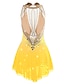 abordables Robes de Patinage Artistique-Robe de Patinage Artistique Femme Fille Patinage Robes Tenue Violet Blanc / Blanc Jaune et jaune Dos ouvert Spandex Micro-élastique Entraînement Tenue de Patinage Classique Cristal / Stras Sans