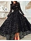 voordelige Cocktailjurken-a-lijn gala zwarte jurk vintage jurk halloween maskerade asymmetrische lange mouw met sieraad hals woensdag Addams family kant met plooien 2024