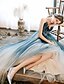 cheap Prom Dresses-A-Line Elegant Turquoise / Teal Prom Formal Evening Dress Strapless Sleeveless Floor Length Tulle with Beading Appliques 2020