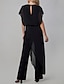 cheap Mother of the Bride Pantsuits-Jumpsuit / Pantsuit Mother of the Bride Dress Wedding Guest Jumpsuits V Neck Ankle Length Chiffon Short Sleeve with Ruching 2024