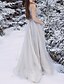 cheap Prom Dresses-A-Line Prom Dresses Empire Dress Wedding Guest Prom Floor Length V Neck Sleeveless Tulle with Beading Slit Appliques 2022