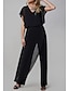 cheap Mother of the Bride Pantsuits-Jumpsuit / Pantsuit Mother of the Bride Dress Wedding Guest Jumpsuits V Neck Ankle Length Chiffon Short Sleeve with Ruching 2024