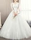 cheap Wedding Dresses-Wedding Dresses Ball Gown Jewel Neck 3/4 Length Sleeve Sweep / Brush Train Lace Bridal Gowns With Lace Insert Appliques 2023 Summer Wedding Party, Women&#039;s Clothing