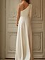 cheap Wedding Dresses-Wedding Dresses Sweep / Brush Train A-Line Long Sleeve One Shoulder Stretch Satin With Draping Split Front 2023 Bridal Gowns