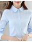baratos Tops em tamanhos grandes-Mulheres Camisa Social Cor Sólida Colarinho de Camisa Diário Final de semana Renda Manga Longa Blusas Azul Claro