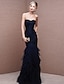 Χαμηλού Κόστους Βραδινά Φορέματα-Γοργόνα φόρεμα πάρτι σέξι επίσημο βραδινό φόρεμα στράπλες αμάνικο τούλι μήκους στο πάτωμα με ρουσφέτι 2022