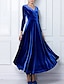 cheap Velvet Dresses-Women‘s Party Dress Wedding Guest Dress Velvet Dress Sheath Dress Long Dress Maxi Dress Black Wine Royal Blue Long Sleeve Pure Color Patchwork Winter Fall Autumn V Neck Elegant Winter Dress Regular