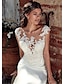 cheap Wedding Dresses-A-Line Wedding Dresses Bateau Neck Court Train Satin Lace Tulle Cap Sleeve Romantic Sexy See-Through Backless with Appliques 2022