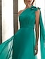 cheap Evening Dresses-Sheath / Column Elegant Wedding Guest Formal Evening Dress One Shoulder Sleeveless Floor Length Chiffon with Bow(s) Ruched Draping 2022