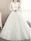 cheap Wedding Dresses-Wedding Dresses Ball Gown Jewel Neck 3/4 Length Sleeve Sweep / Brush Train Lace Bridal Gowns With Lace Insert Appliques 2023 Summer Wedding Party, Women&#039;s Clothing