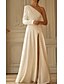 cheap Wedding Dresses-Wedding Dresses Sweep / Brush Train A-Line Long Sleeve One Shoulder Stretch Satin With Draping Split Front 2023 Bridal Gowns