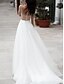 cheap Wedding Dresses-A-Line Wedding Dresses V Neck Floor Length Tulle Long Sleeve Romantic Beach Boho See-Through Illusion Sleeve with Beading Embroidery 2021