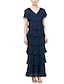 cheap Mother of the Bride Dresses-Sheath / Column Mother of the Bride Dress Plus Size V Neck Ankle Length Chiffon Short Sleeve with Tier 2024