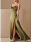 cheap Bridesmaid Dresses-A-Line Spaghetti Strap Floor Length Satin Bridesmaid Dress with Split Front / Ruching / Open Back