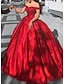 cheap Evening Dresses-Ball Gown Evening Gown Luxurious Dress Valentine&#039;s Day Quinceanera Chapel Train Short Sleeve Off Shoulder Satin with Appliques 2024