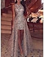 preiswerte Damenkleider-Women&#039;s Bodycon Sleeveless Solid Color Floral Sequins Retro Tulle Elegant Sexy Sleeveless Slim Gold S M L XL XXL / Asymmetrical