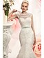 cheap Wedding Dresses-Mermaid / Trumpet Wedding Dresses Jewel Neck Court Train Lace Tulle Cap Sleeve with Appliques 2022