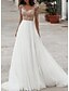 cheap Wedding Dresses-A-Line Wedding Dresses V Neck Floor Length Tulle Long Sleeve Romantic Beach Boho See-Through Illusion Sleeve with Beading Embroidery 2021