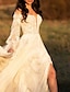 olcso Menyasszonyi ruhák-Tengerpart / Különleges helyszín Boho Esküvői ruhák A-vonalú Aszimmetrikus Hosszú ujj Udvariuszály Szatén Menyasszonyi ruhák Val vel Csipke rész 2024