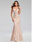 cheap Prom Dresses-Mermaid / Trumpet Sparkle Engagement Formal Evening Dress V Neck Sleeveless Floor Length Polyester with Sequin Pattern / Print 2021